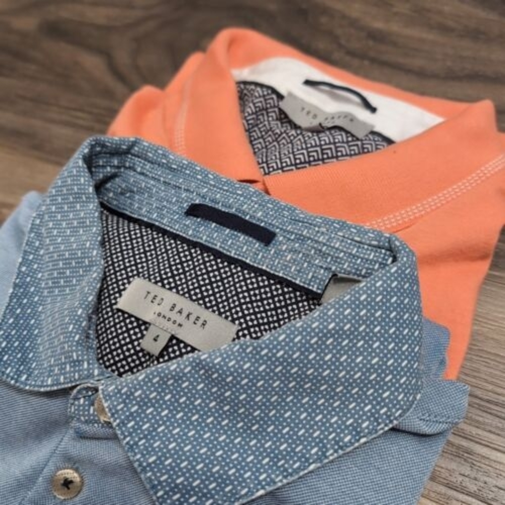 2 Pack Ted‎ Baker London Polo Shirt Mens Size 4 Blue Salmon Pink (Small) 27P